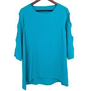 Ali Miles Womens Size Small Blue Blouse Shirt Top Long Sleeve Wearable Art